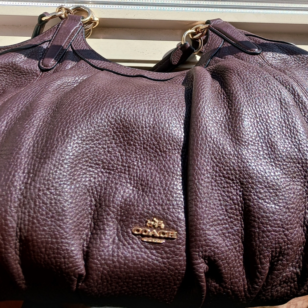 FINAL SALE! Coach Lily Pebbled Leather Shoulder Bag - Oxblood - Picture 11 of 13